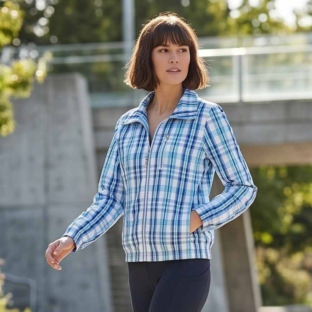 Lauren Ralph Lauren Active L Blue Plaid Windbreaker Jacket Womens Large Sporty